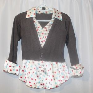 Gray sweater with attached blouse
